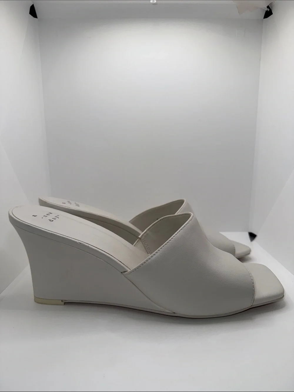 A New Day Vivi Wedge Mule Heels Women’s 10 Off-White Vegan Leather Open Toe